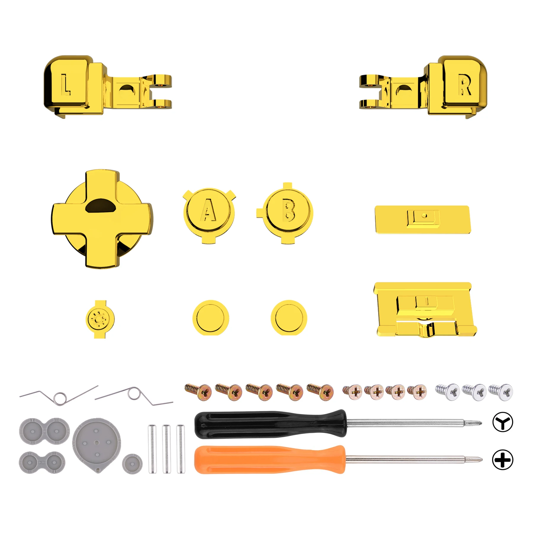 eXtremeRate Chrome Gold & Chrome Silver Full Set Buttons, A B L R Button Power On Off Volume Button D-pad Key for GBA SP Console