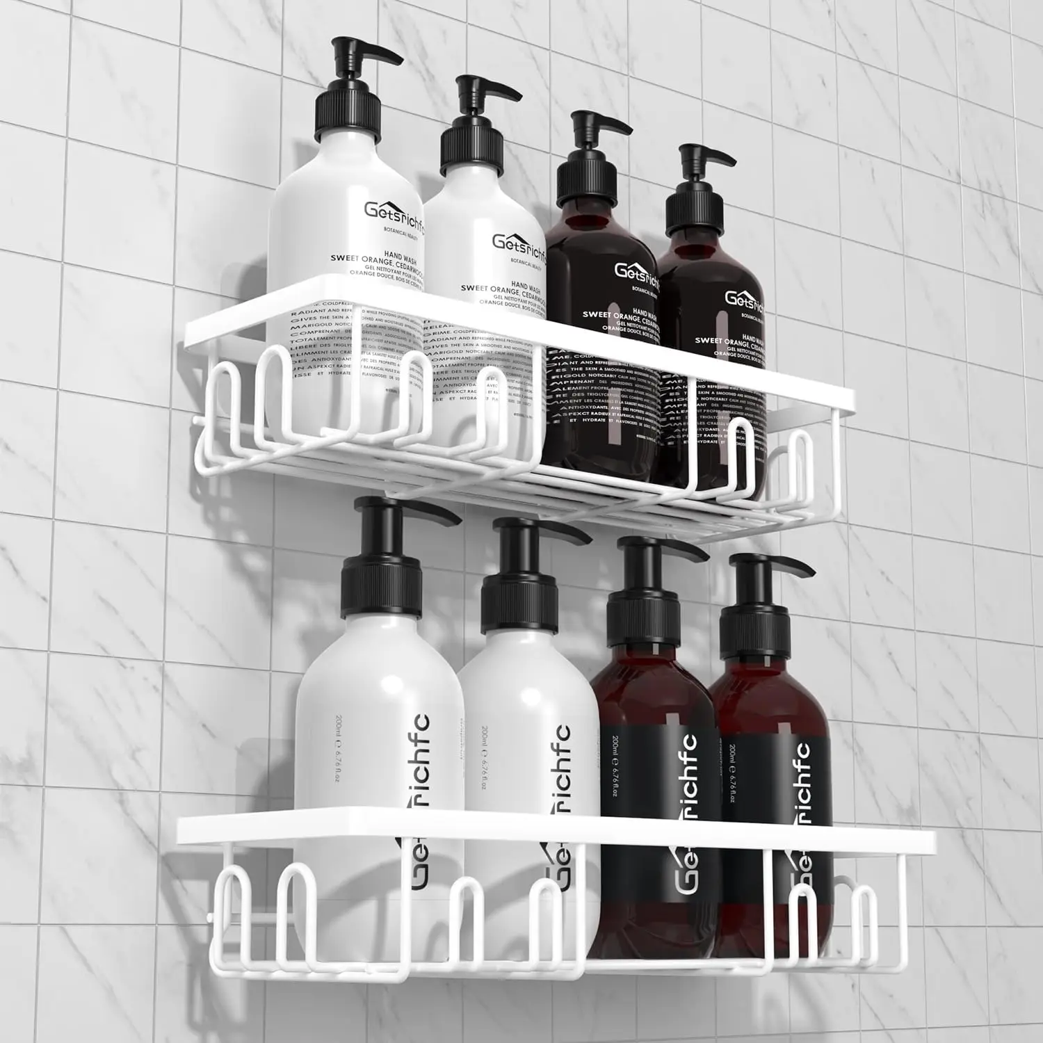 

2025 New Adhesive Shower Caddy with 16 Hooks, White 2-Pack for Bathroom Organization