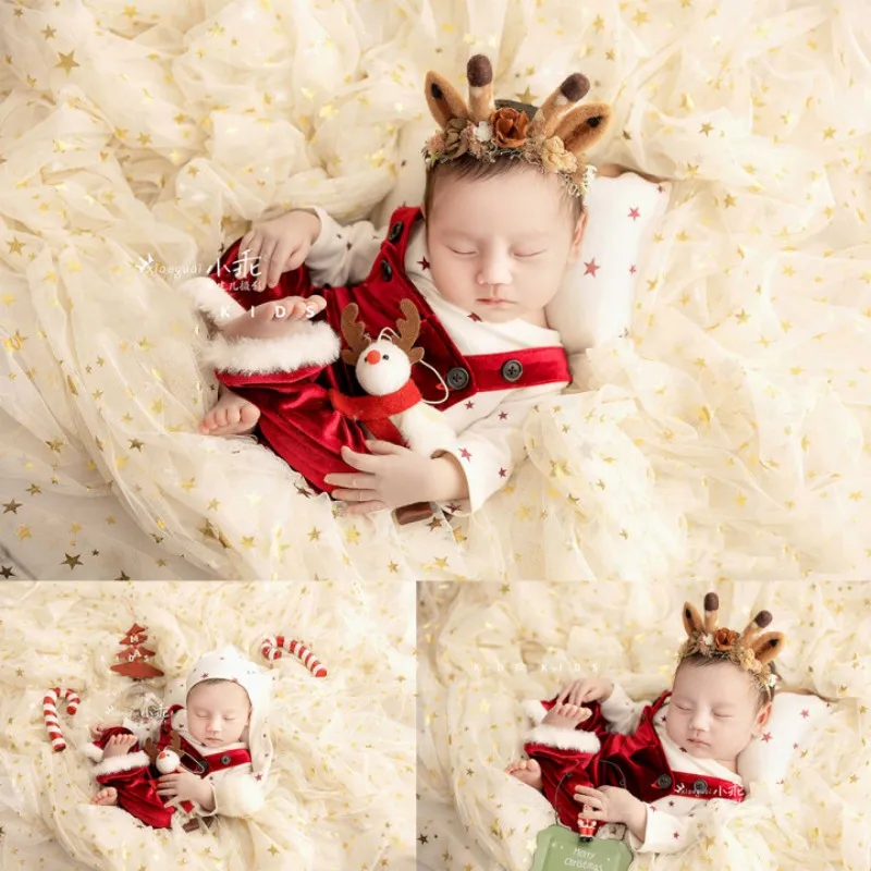 

1 set Christmas Theme Newborn Baby Clothes Baby Full Moon Photo Clothes Clothing Children's Photography Baby Shooting Clothes