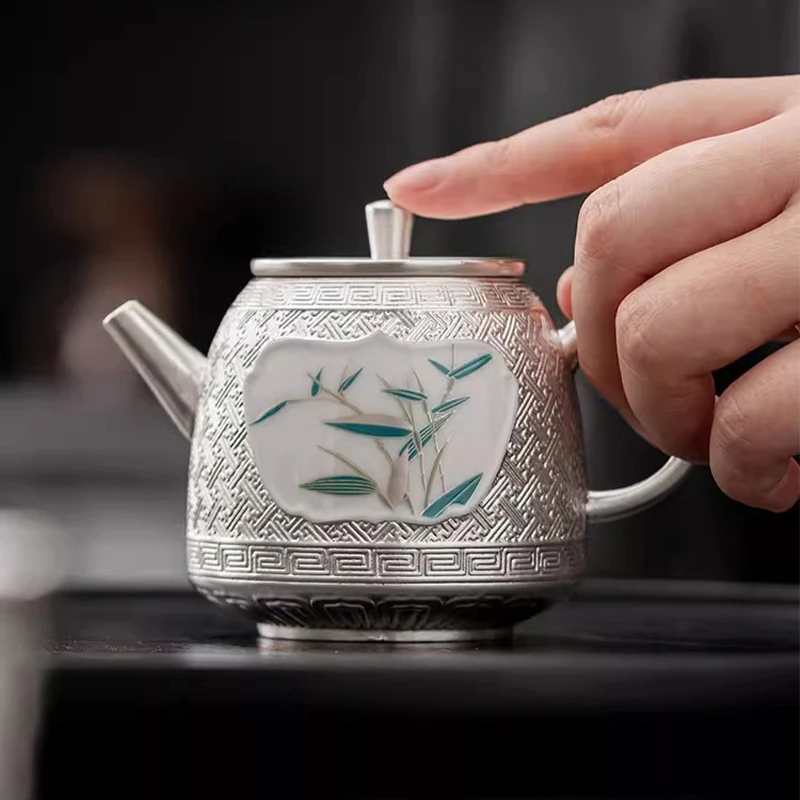 

Yushu 999 Pure Silver Teapot Single Pot Light Luxury High-end Gilded Silver Kung Fu Tea Set Household Tea Pot Teacup