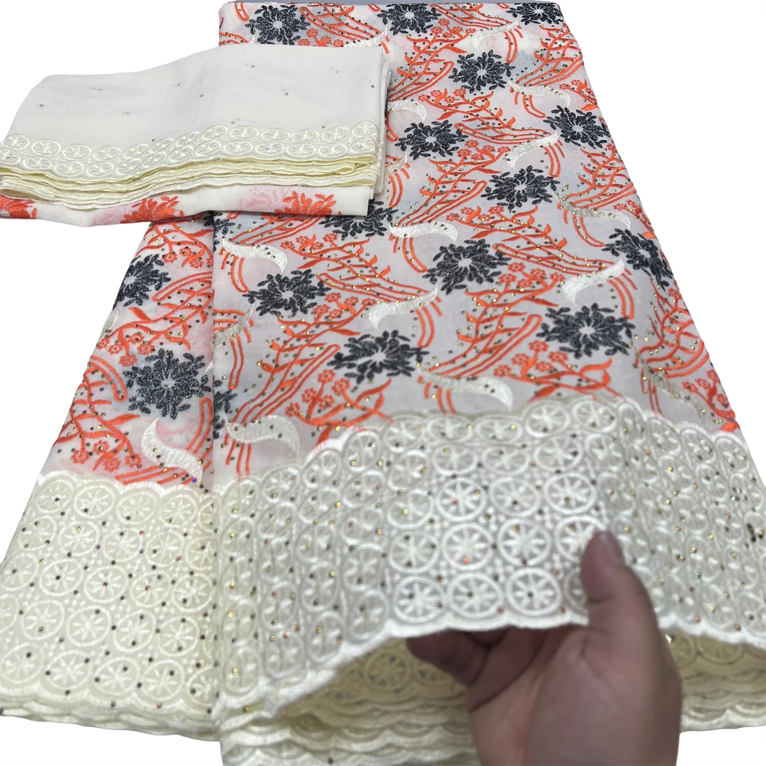New Swiss Voile Lace Fabrics Embroidered Voile African Lace Fabric 100% Cotton Voile With Rhinestones 5+2 Yards, 2025 Wedding WF