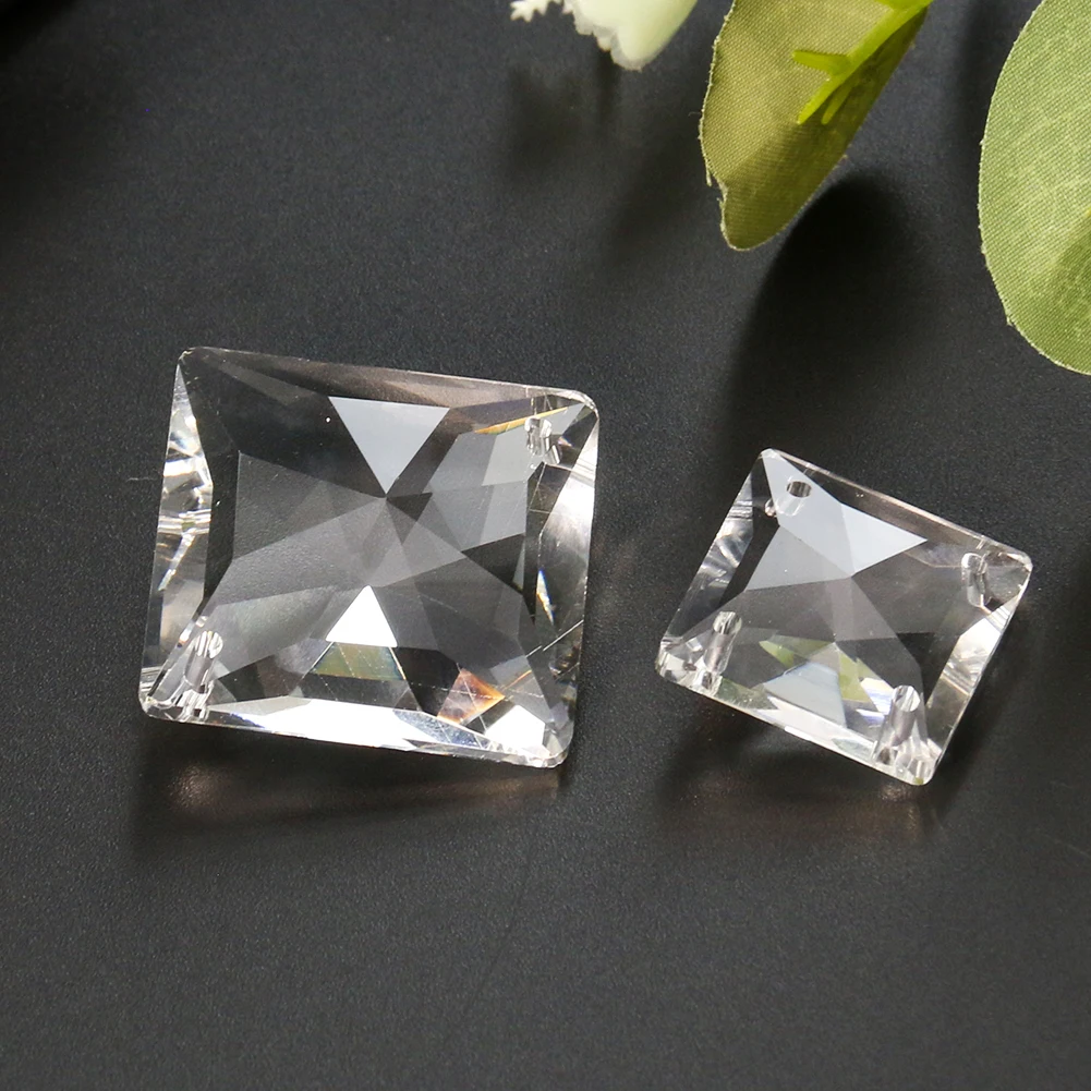 2PCS Square Clear Faceted Cut Crystal Pendant Home Chandelier Decoration Sun Catcher Christmas Hanging Crystal Accessories