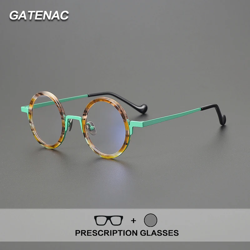 Gatenac Pure Titanium Prescription Glasses Men Round Photochromic Anti Blue Light Reading Glasses Women Luxury Brand Eyewear