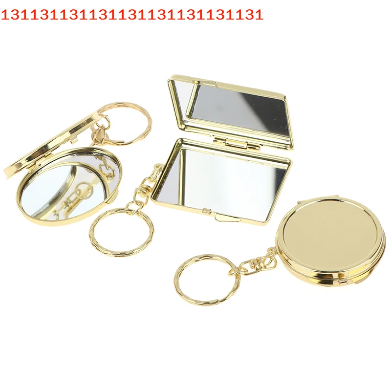 Double Sided Cosmetic Mirror Metal Folding Keychain Makeup Mirror Mini Folding Mirror Keychain Round Heart Oval Square Shape