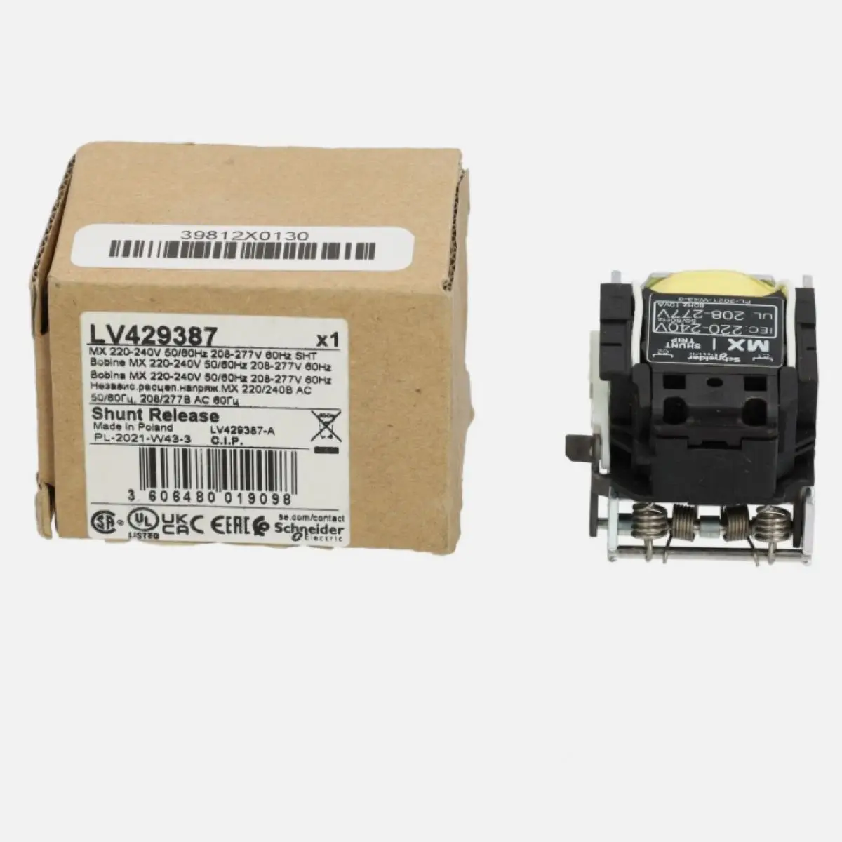 

LV429387 shunt trip voltage release MX - 208..277V 60Hz, 220..240V 50/60Hz