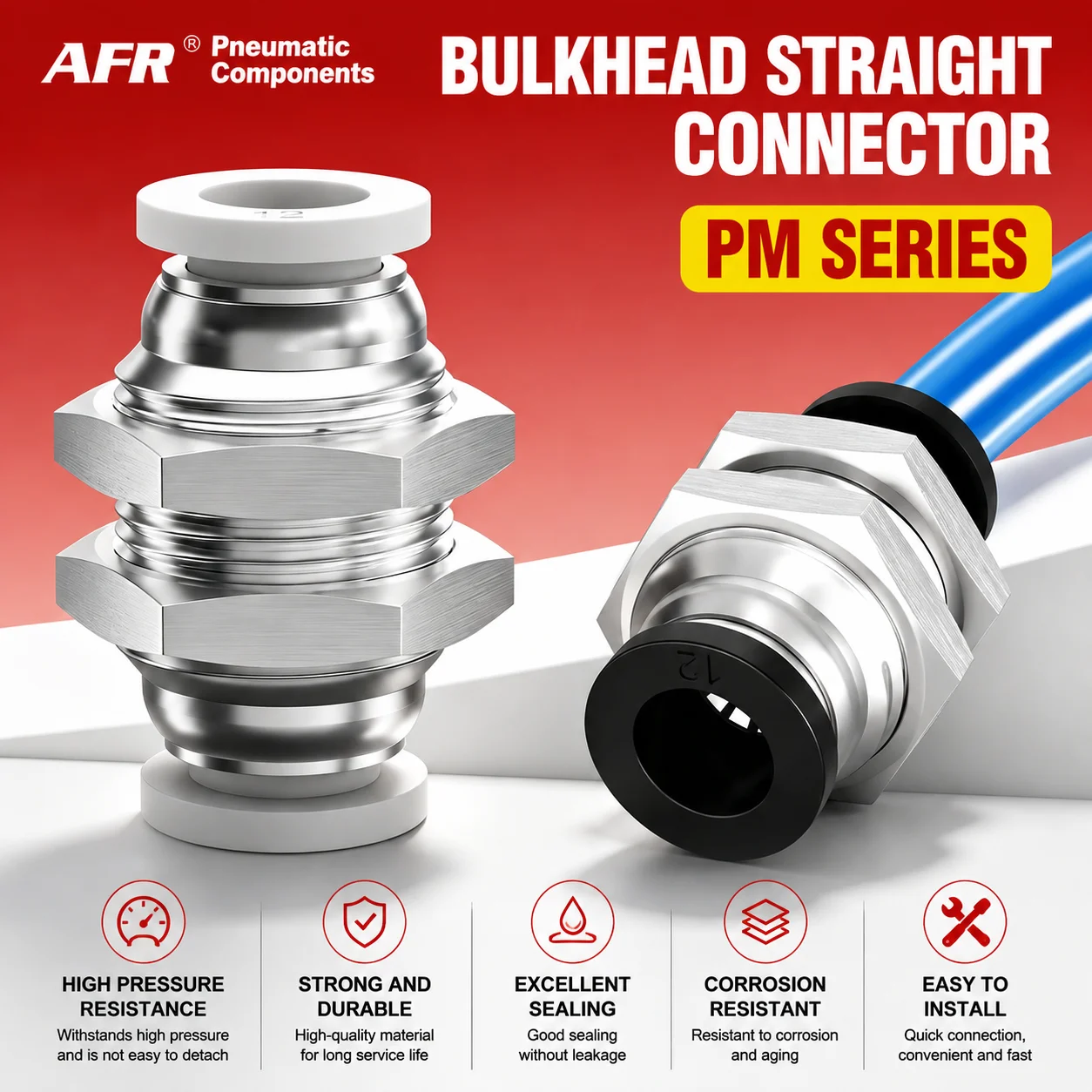 20Pcs/50Pcs Pneumatic Fittings PM Bulkhead Straight Connectors 4/6/8/10/12mm Push in Hose Connector Air Pipe Fitting