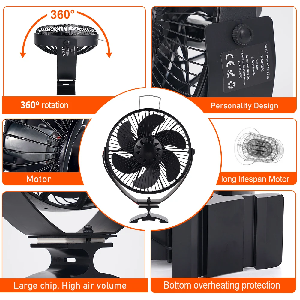 2 in 1 Wall Mounted Stove Fan 6 Blades Free Standing Fireplace Fan Log Wood Burner Ecofan Quiet Home Efficient Heat Distribution