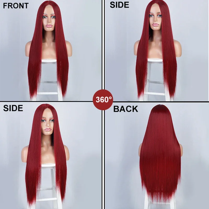 Wig lurus sintetis panjang 32 inci Wig bagian tengah putih untuk Wig rambut serat tahan panas jahe pirang Cosplay wanita