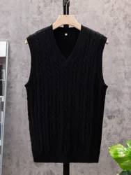 ShiSho original men's striped versatile home casual basic comfortable autumn & winter warm V-neck knitted vest sweater