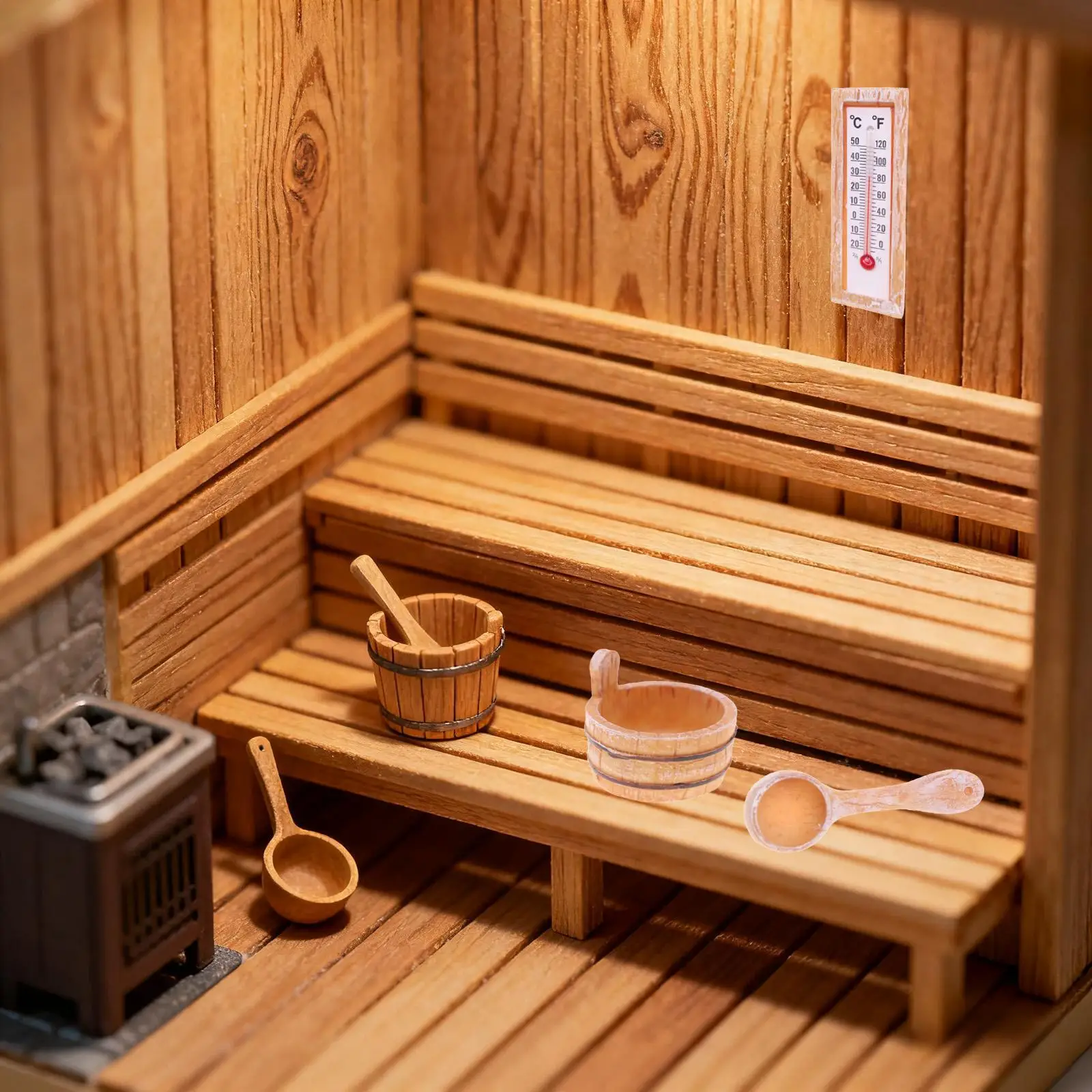 1:12 Accessori per bambole con canna da sauna per casa delle bambole, giocattoli in legno, mobili in miniatura, mini termometro di simulazione, per micro paesaggio
