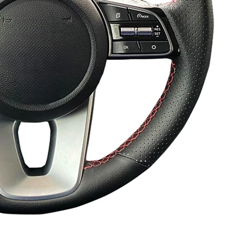 Car Steering Wheel Cover Hand Sewing Black Artificial Leather Braid No-Slip Car Accessories For Kia forte s 2019 KIA Optima 2018