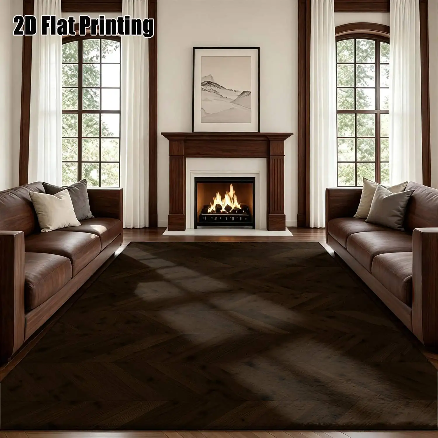 1Pc 2D Printed Carpet: Deep Brown Herringbone Geometric Pattern, Nordic/Modern Minimalist/European/Vintage Style, Suitable for Home Decoration, Multiple Sizes, Machine Washable, Ideal for Entrance, Dining Room, Bedroom, Living Room