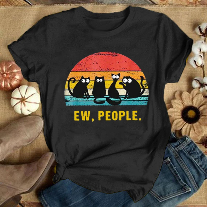 Süße Katze Print Kurzarm T-Shirts Damen T-Shirts Sommer Kurzarm Damen T-Shirts Bequeme weiche Shirts Lose Tops Grafik