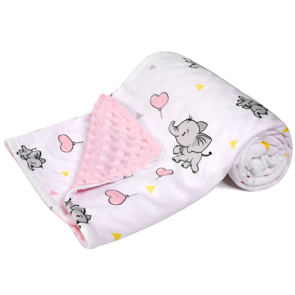 Baby Blankets, Silky Micro Soft Plush with Print Animal Pattern and Soothing Raised Dots, Double Layer Bed Throws for Baby Crib