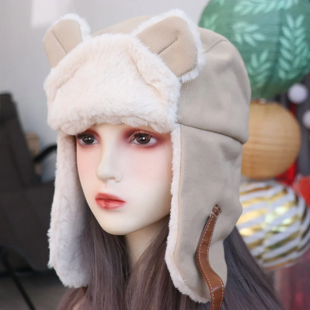 여성용 따뜻한 귀마개 두꺼운 양모 귀덮개 모자 겨울 방한 따뜻한 면 모자 고양이 귀 모자 겨울 유니섹스 러시아 모자 보닛