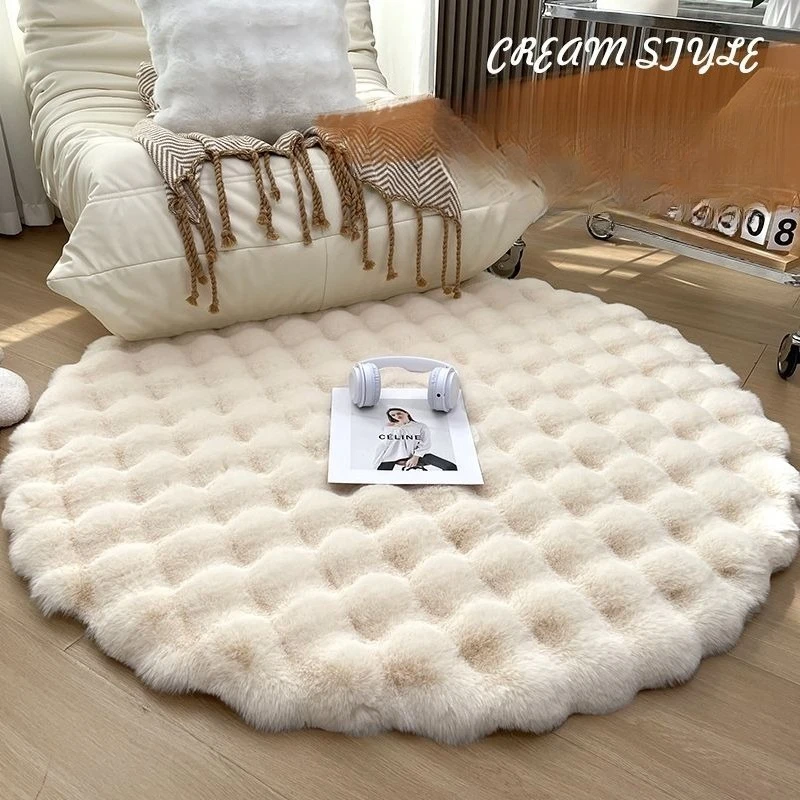 Cream Beige Round Plush Carpet Single Person Sofa Round Mats Bubble Living Room Coffee Table Makeup Bench Cushion Decorating