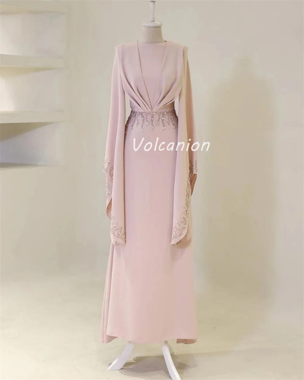 Customized High Quality Formal Jersey Pleat Beading Sequined Straight O-Neck Long Dresses Bespoke Occasion Dresses Modern Style