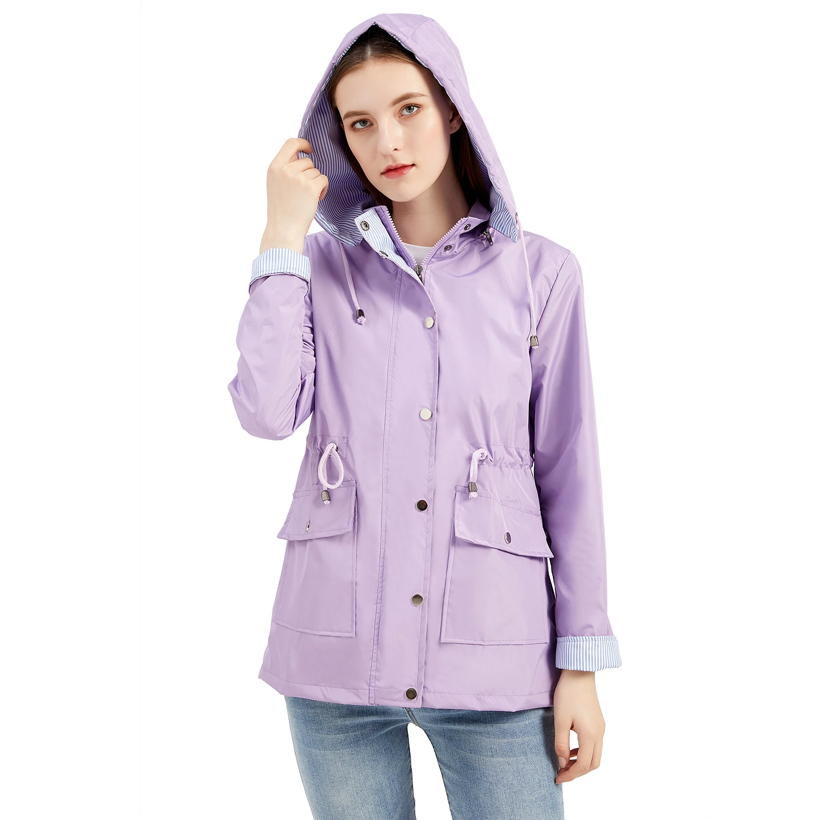 

2024 New Autumn Winter Detachable Hat Women's Windbreaker Coat Large Size Ladies Outerwear Raincoat Nylon Material Zipper Clo...