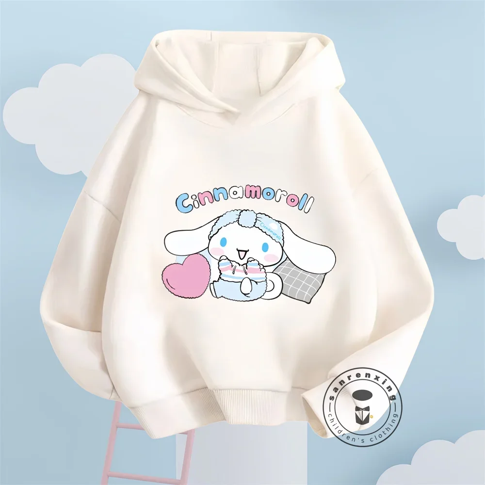 New MINISO Cinnamoroll Hoodie Kids Clothes Girls Sweatshirts Spring Boys Long Sleeves Hoodies Sanrio Cartoon Hooded Tops