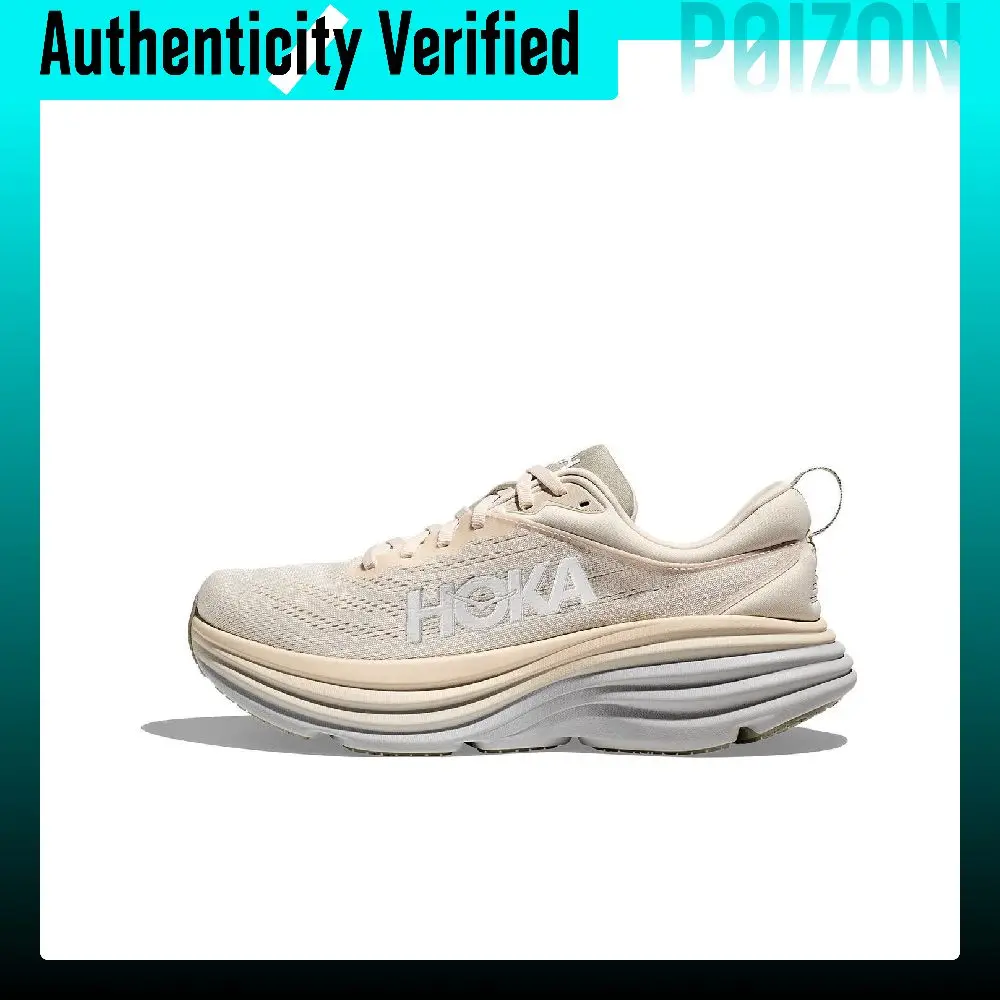 HOKA ONE ONE Bondi 8 Running Shoes Men's Low-top Oak White/Wheat Cyan 1127953-OKB