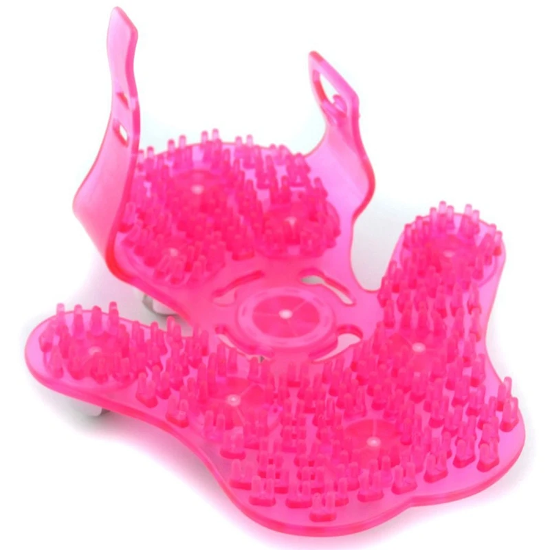 ถุงมือนวดรูปฝ่ามือนวดตัวพร้อมลูกกลิ้งโลหะ9 360องศาลูกบอลความงามดูแลร่างกาย (สีชมพู)