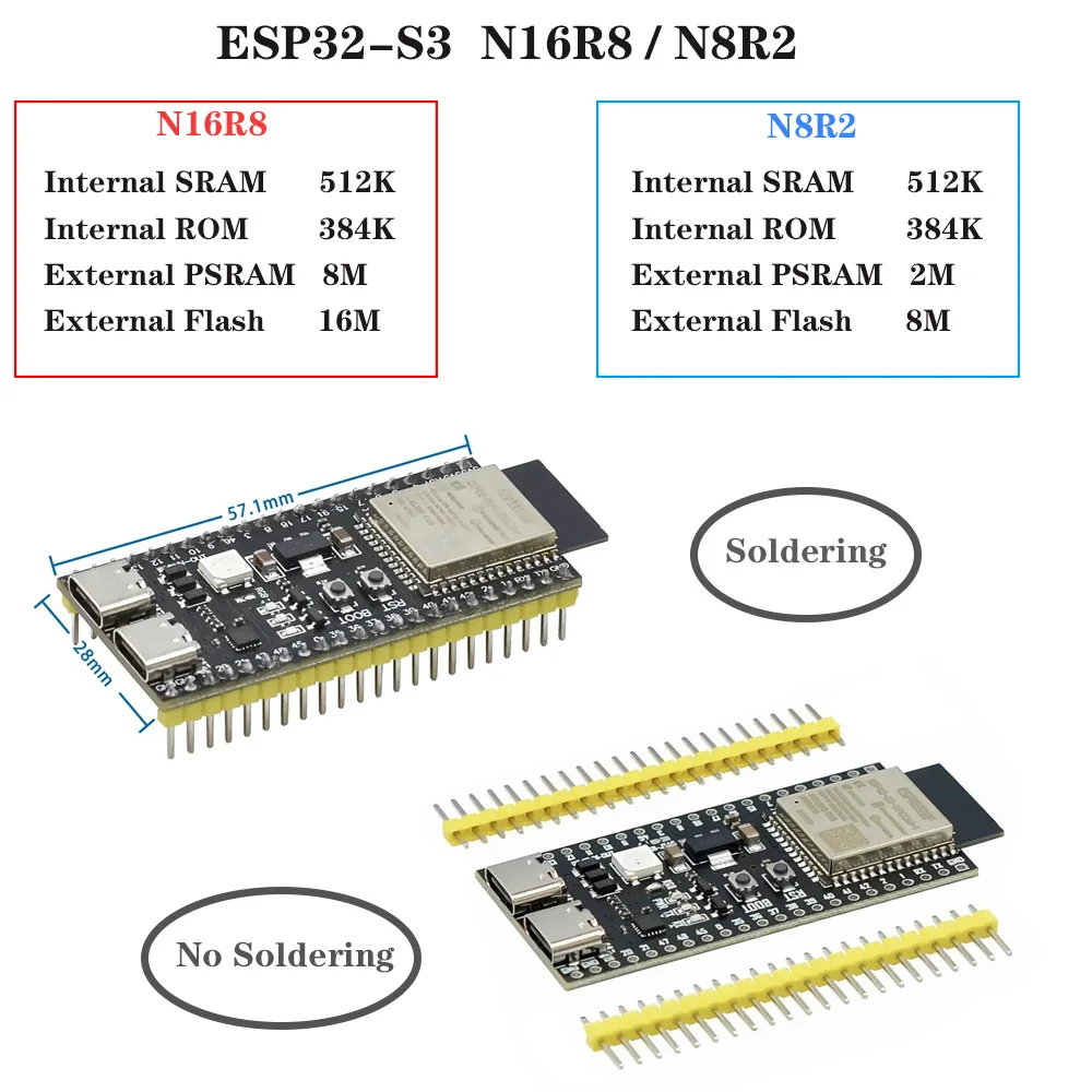 ESP32-S3 Development Boards with Expansion Adapter Kit 2.4G Wifi BT Module ESP32-S3-1 N8R2 N16R8 44Pin Type-C ESP32-S3