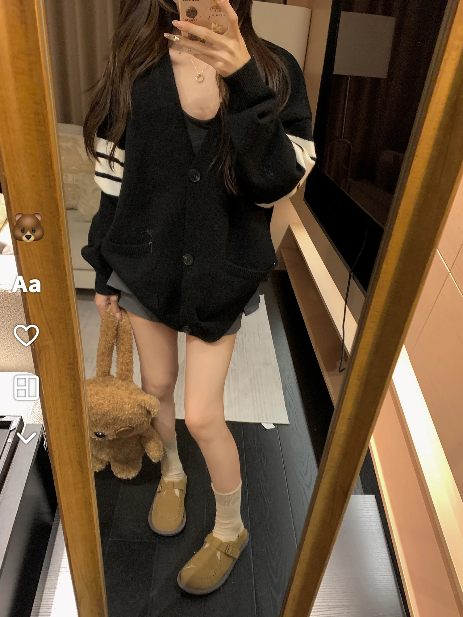 

Laid-ba Sle Knitted Sweater Cardigan Women's New Korean Version College Student Fro Coat Polyester Fiber Long Sve V-...