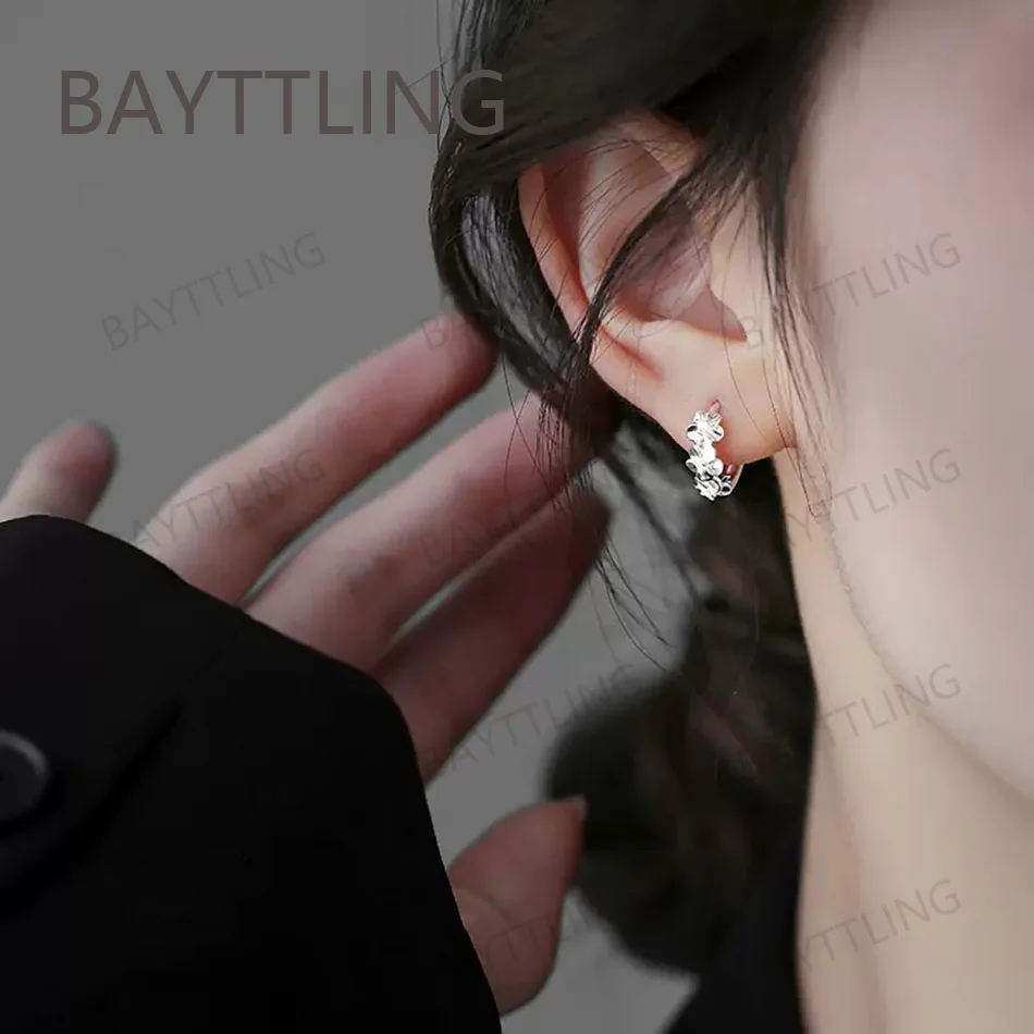 A pair of 925 sterling silver fine charm camellia Zircon Hoop earrings for women, a fashionable Christmas party gift jewelry.