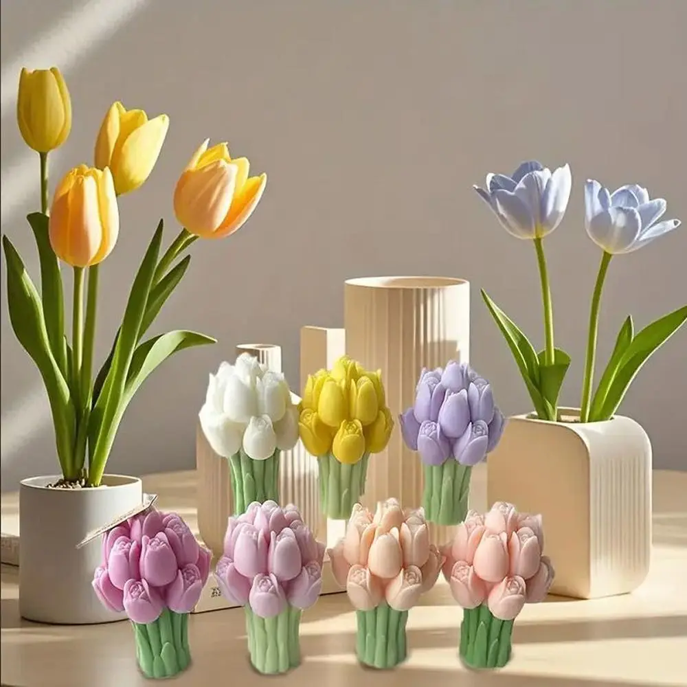 

Многоразовые формы для свечей в виде букета тюльпанов, гибкие силиконовые формы для мыла, силиконовая форма для мыла, 3D DIY, форма для изготовления мыла ручной работы