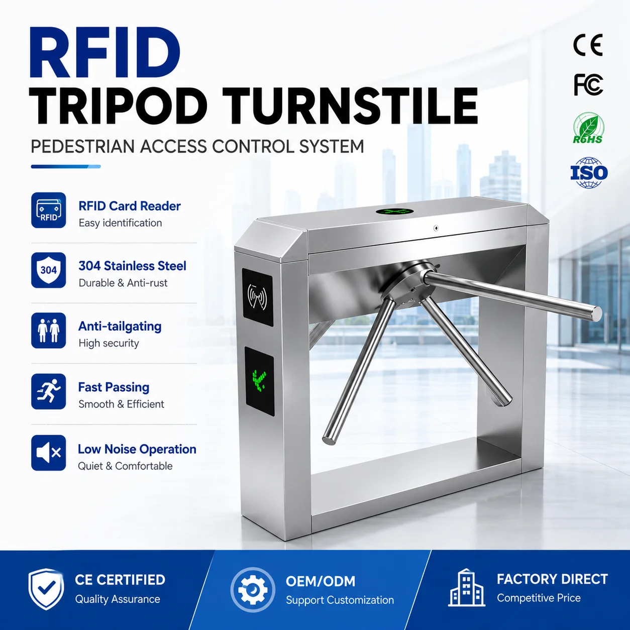 Turnstile Gate Automatic Tripod Turnstile Gate RFID NFC Card Reader Security System Gym Office Building Torniquete De Acceso