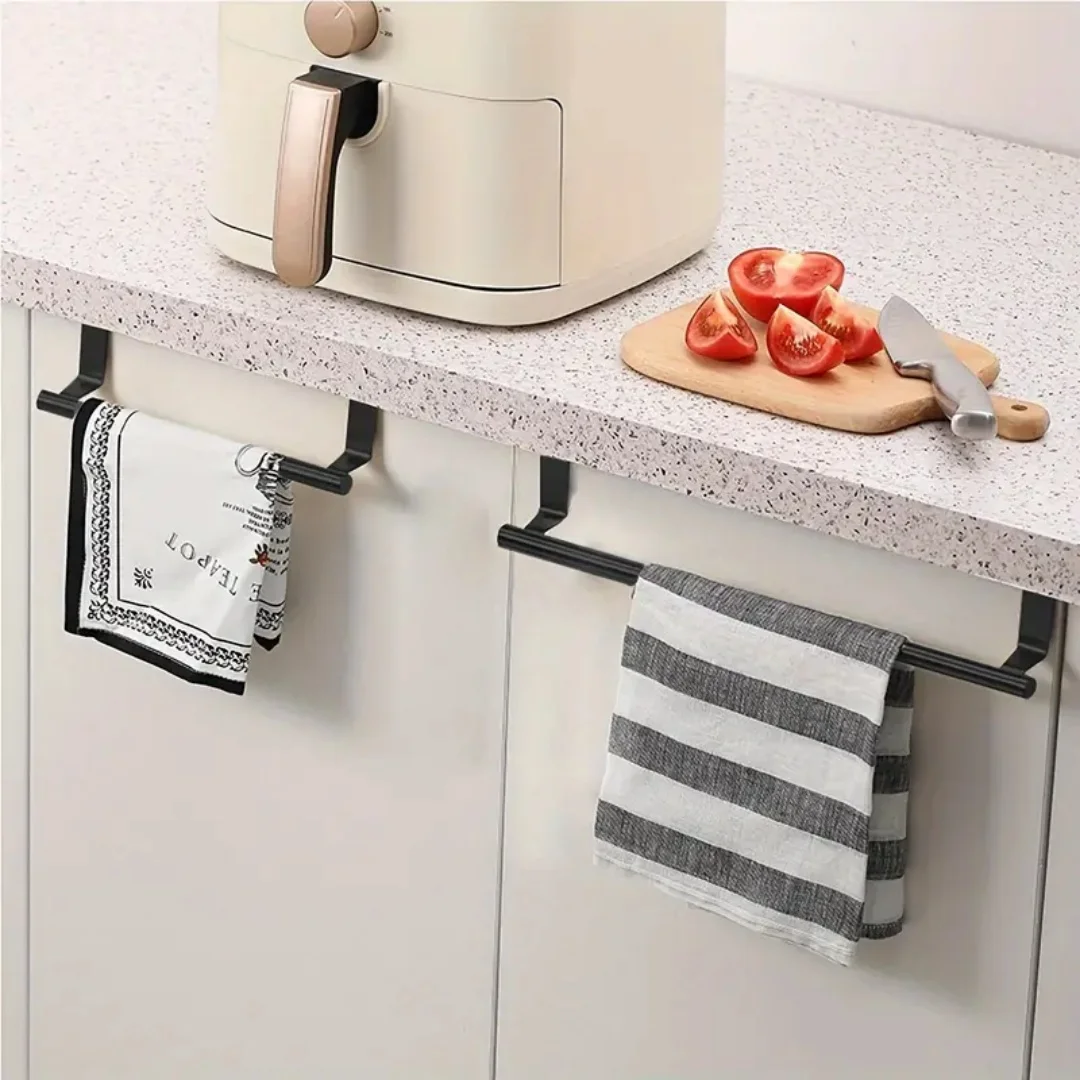 1PCS Towel Rack Set, Stainless Steel, Single Pole No Punching Hanging Rack, Easy Install for Kitchen Bathroom Cabinet Door