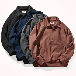Lapel sweater men's heavy thickened raglan sleeves European and American casual loose Pullover half open collar coat