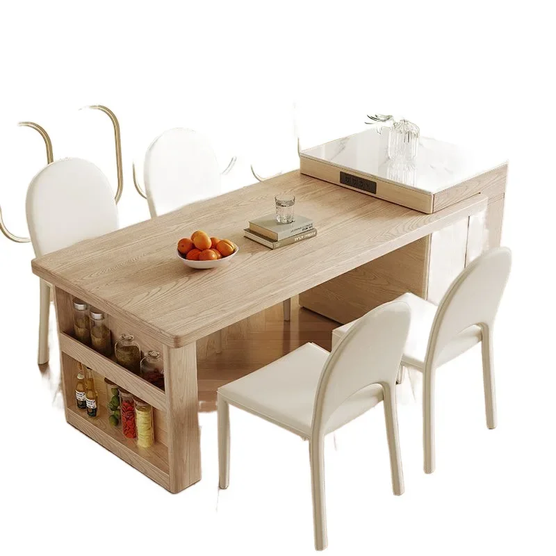 Simple dining table, log high-end solid wood island integration home light luxury style inverted restaurant center guide
