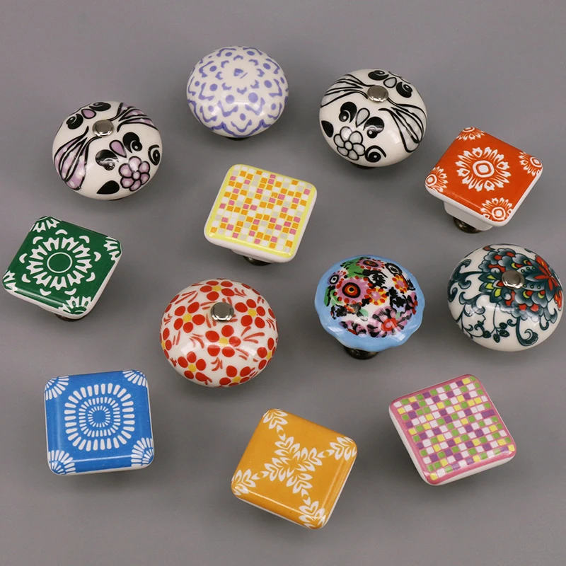 1x Lovely Ceramic Knobs Colorful Drawer Wardrobe Kitchen Cupboard Door Handle With Screw