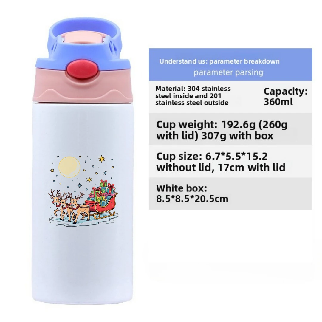 304 copo térmico de aço inoxidável crianças dos desenhos animados copo de palha mantém quente e frio presente de natal caprichoso natal rena trenó t