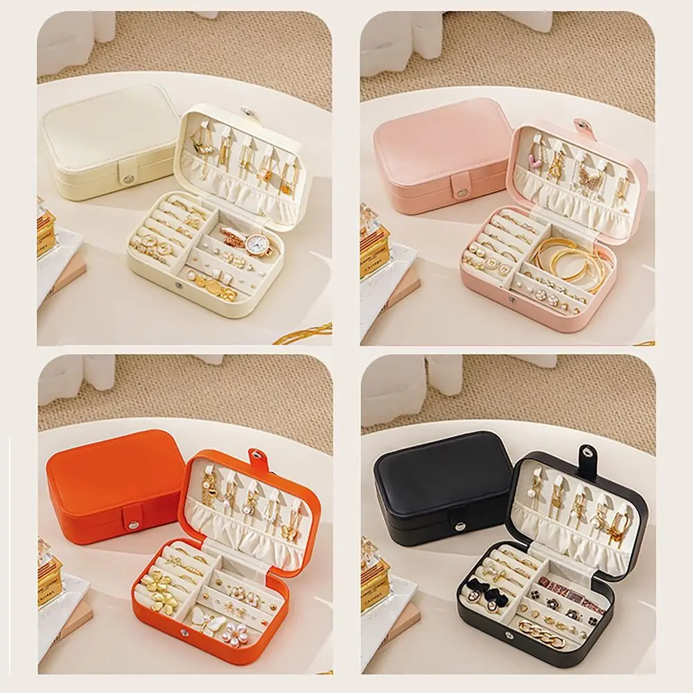 

Velvet Interior Jewelry Storage Box Anti-oxidation PU Leather Ring Earrings Organizer Movable Partition Jewel Case