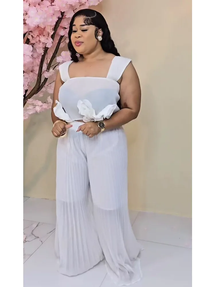 ชุดเสื้อกั๊กทรงหลวมแฟชั่นใหม่สไตล์มิยาเกะสำหรับฤดูร้อนปี 2025 ชุดเสื้อผ้าผู้หญิงสองชิ้นแบบมีจีบดอกไม้เล็กๆ