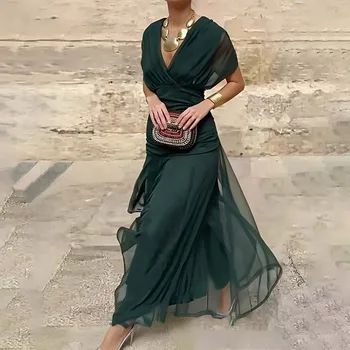Women French V Neck Chiffon Floral Print Camisole Dress 2026 Fall New Elegant Off Shoulder Flowy Hem Vacation Party Midi Dresses 3