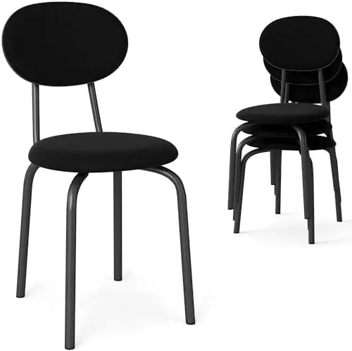 Stackable Dining Chairs Set of 4,Stackable Waiting Room Chairs,Black | Stacking Kitchen Chairs with Upholstered Back