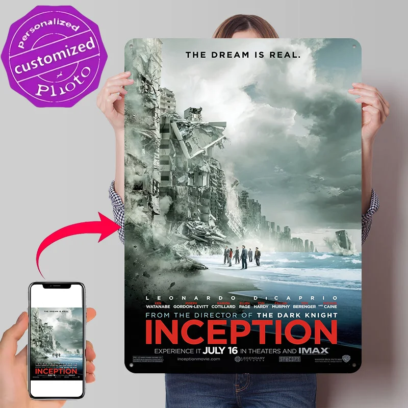 Inception Movie Personalized 3D Textured Metal Poster Wall Art Vintage Tin Signs for Decoration Room Decor Luxury Wand Deko Home