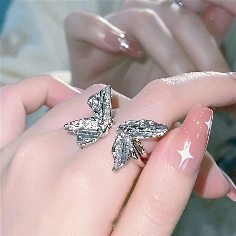 Korean ins minimalist butterfly wing open ring niche design whole body 925 sterling silver ring for girlfriend birthday gift