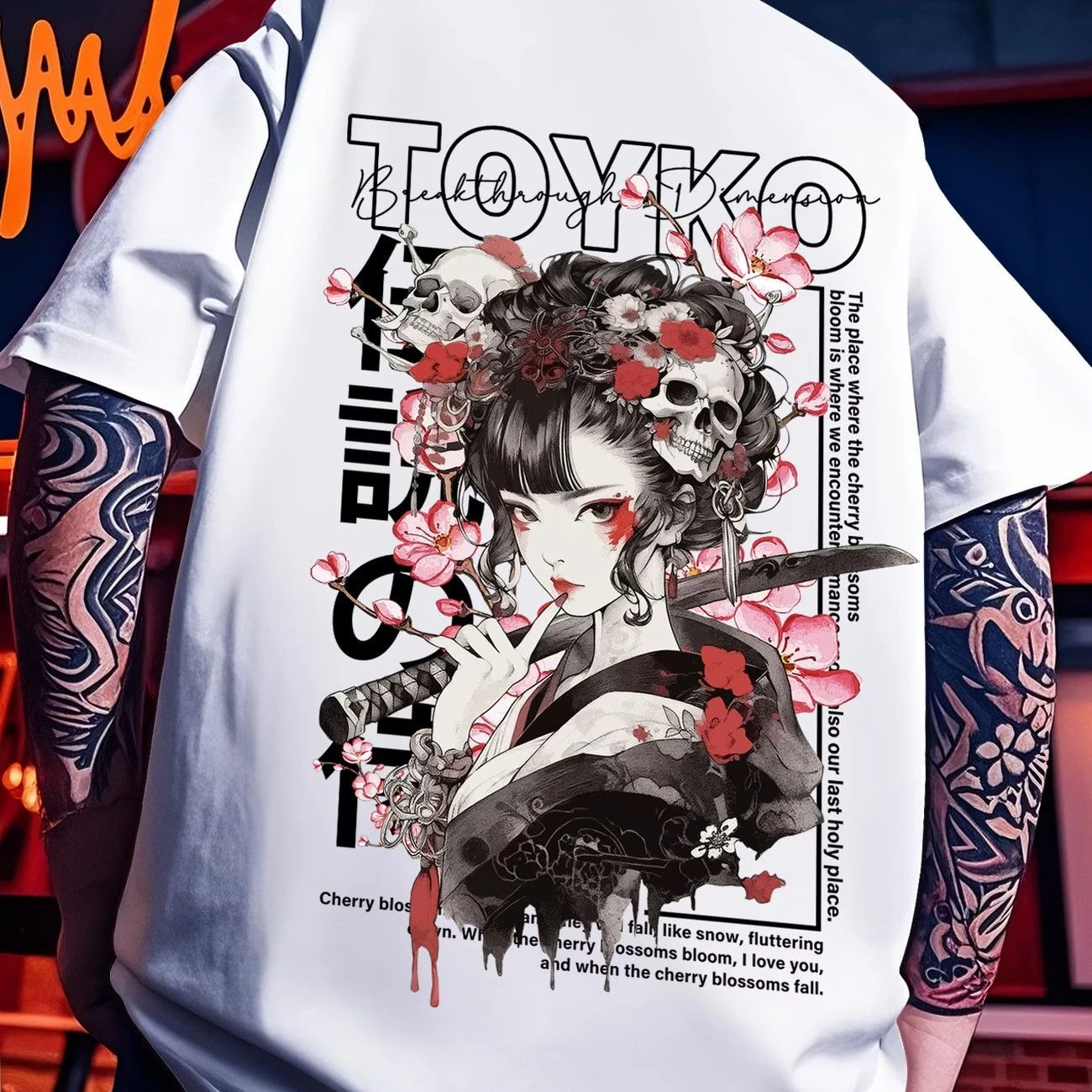 Men's Cotton T-shirt Japanese Ink Samurai Print Short Sleeve Casual Streetwear Fashion Loose Sports Tee Summer Male Tops
