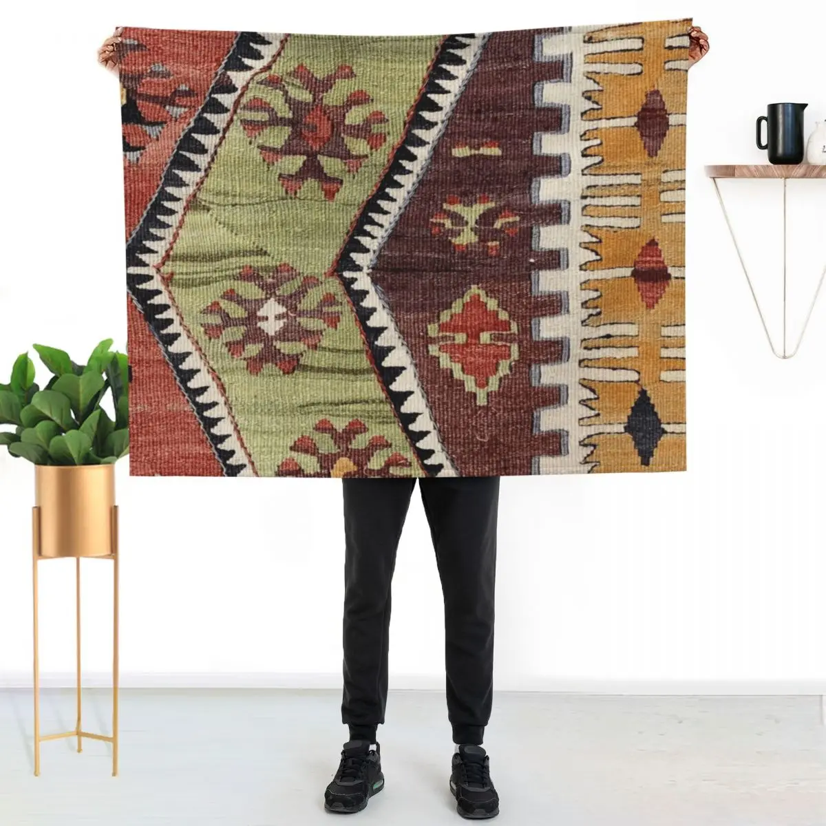 Decorative Old Kilim, Navaho Weave, Woven Textile, Persian Carpet Throw Blanket Retros Sofa Quilt Flannels Large Luxury Blankets