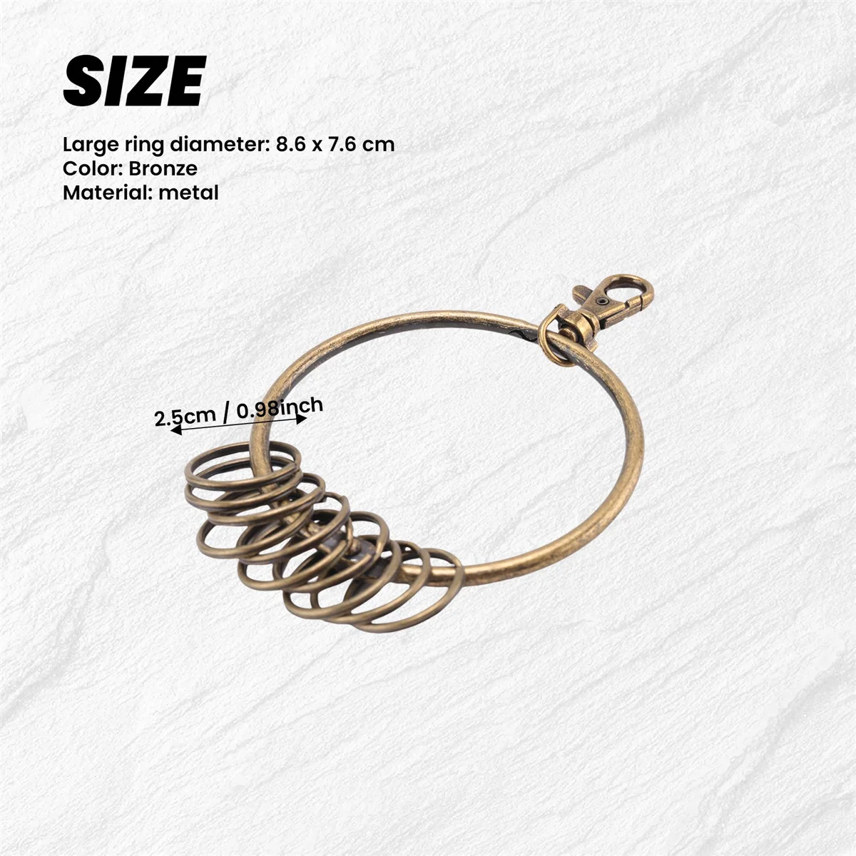 Продажи! Брелок для ключей с карабином бронзового тона, 10-петли, брелок для ключей, кольцо 7,6 см