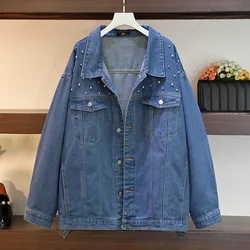 Chaqueta vaquera de talla grande para mujer, abrigo holgado de un solo pecho con diamantes, 150Kg, azul, 5XL, 6XL, 7XL, 8XL, 9XL, novedad de primavera, 155