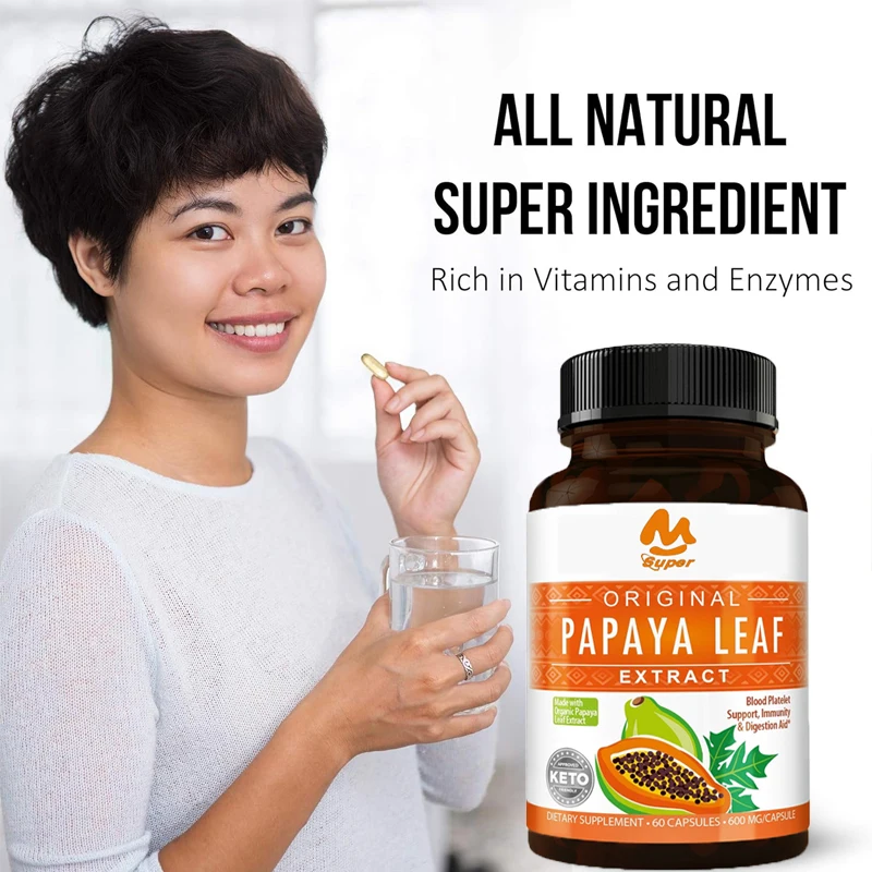 Papaya Leaf Extract Digestive Enzyme -60 Vegetarian Capsules - Blood Plate, Bone Marrow, and Health Support Digestive Health