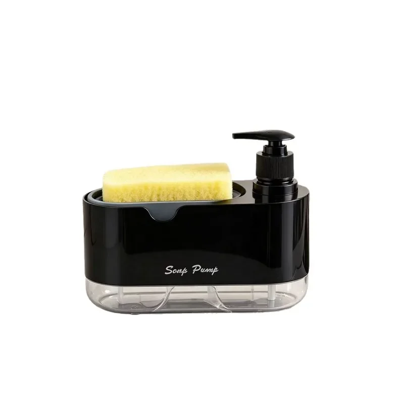 2-in-1 Kitchen Soap Dispenser with Sponge Holder, Large Capacity Press Soap Pump, 19.5x9.5x11cm, White & Black