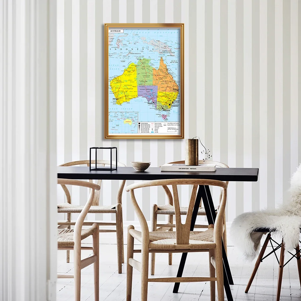 59*84cm política e transporte mapa da austrália na parede francesa cartaz da lona pintura casa decoração material escolar