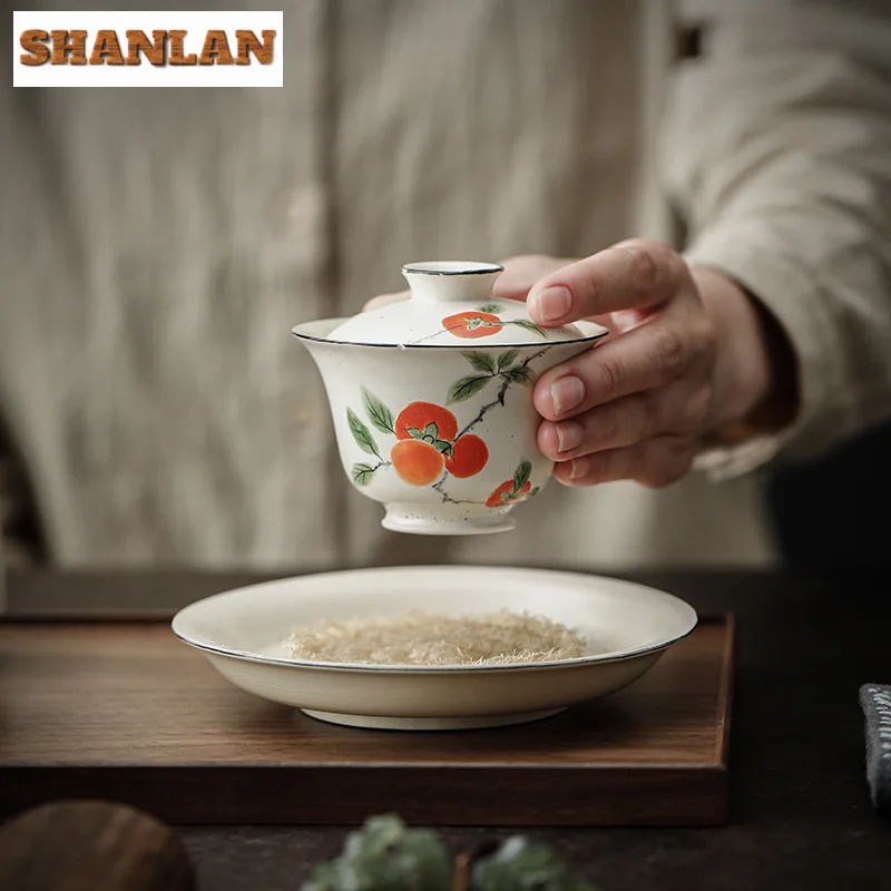 

Ретро ручная роспись Persimmon Gaiwan японский Fenyin грубая керамика чай Tureen чай пивоваренный чехол чаша чайные принадлежности для кафе подарок