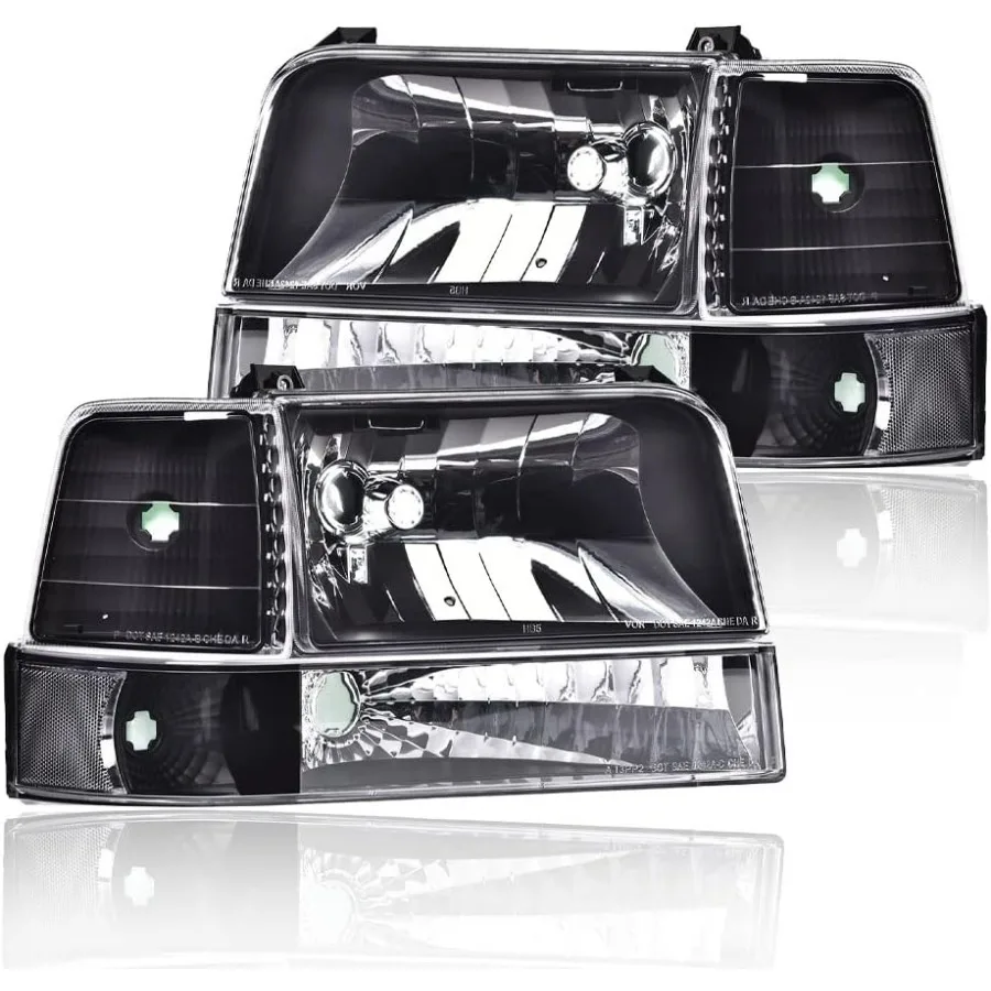 

Front Headlights Assembly for F150 Bronco F250 F350 1992-1997 Clear Lens Black Housing with Corner Signal Bumper Lamps Compati